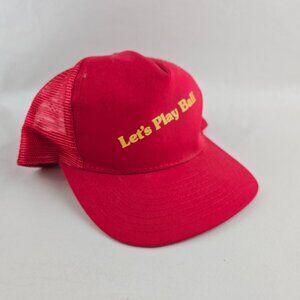 Vintage Let's Play Ball Red Mesh Trucker Snapback Hat Designer Award Headwear Ge